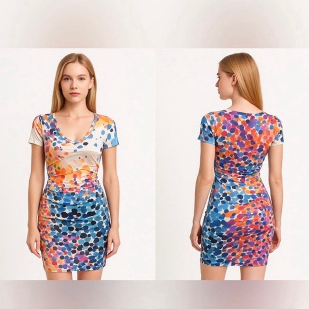 Nicole Miller Colorful Polka Dot Mini Dress